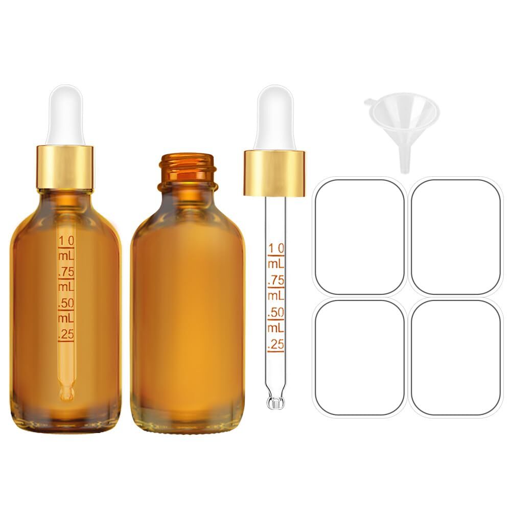 Dropper Bottle Amber 1 oz, 30 ml Glass Dropper Bottles with Golden Top Cap fo...