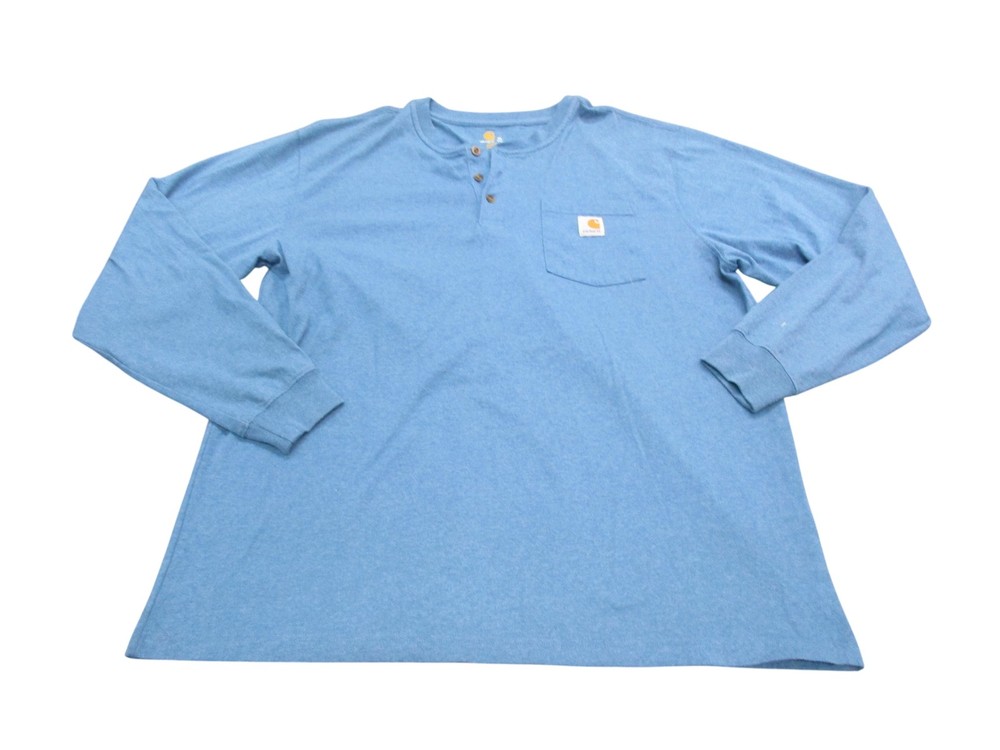 Carhartt Shirt Mens XL Blue Long Sleeve Henley Pocket Tee Original Fit Workwear