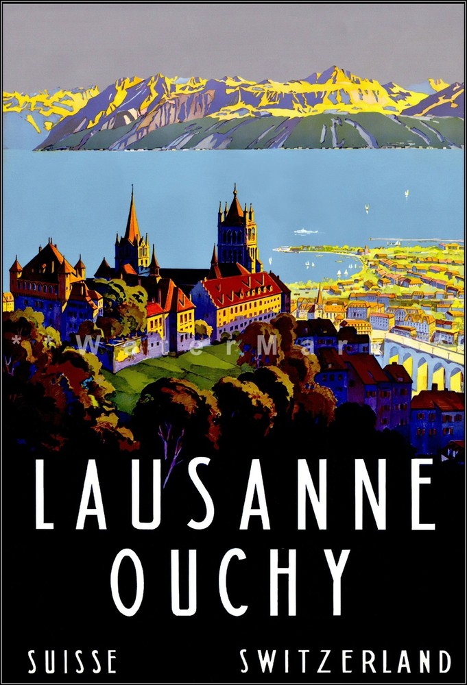 Switzerland Lausanne Ouchy 1929 Vintage Poster Print Retro Style Travel Art