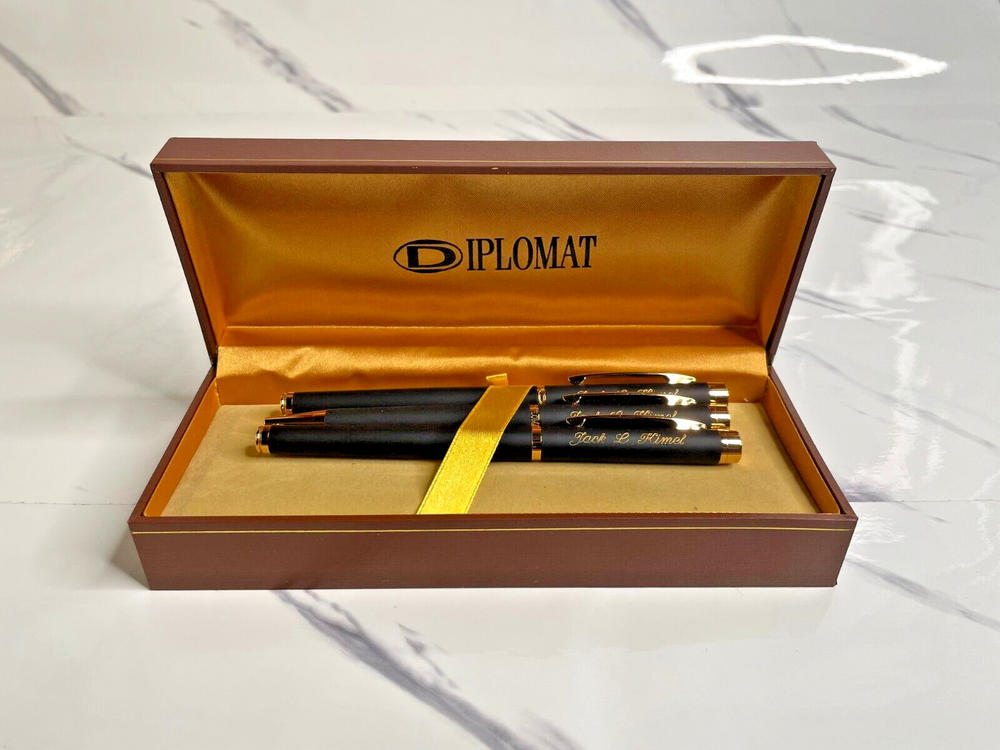 Vintage Diplomat Pen Set (Custom) Fountain & Ballpoint x3 w/ Carry Case Tested
