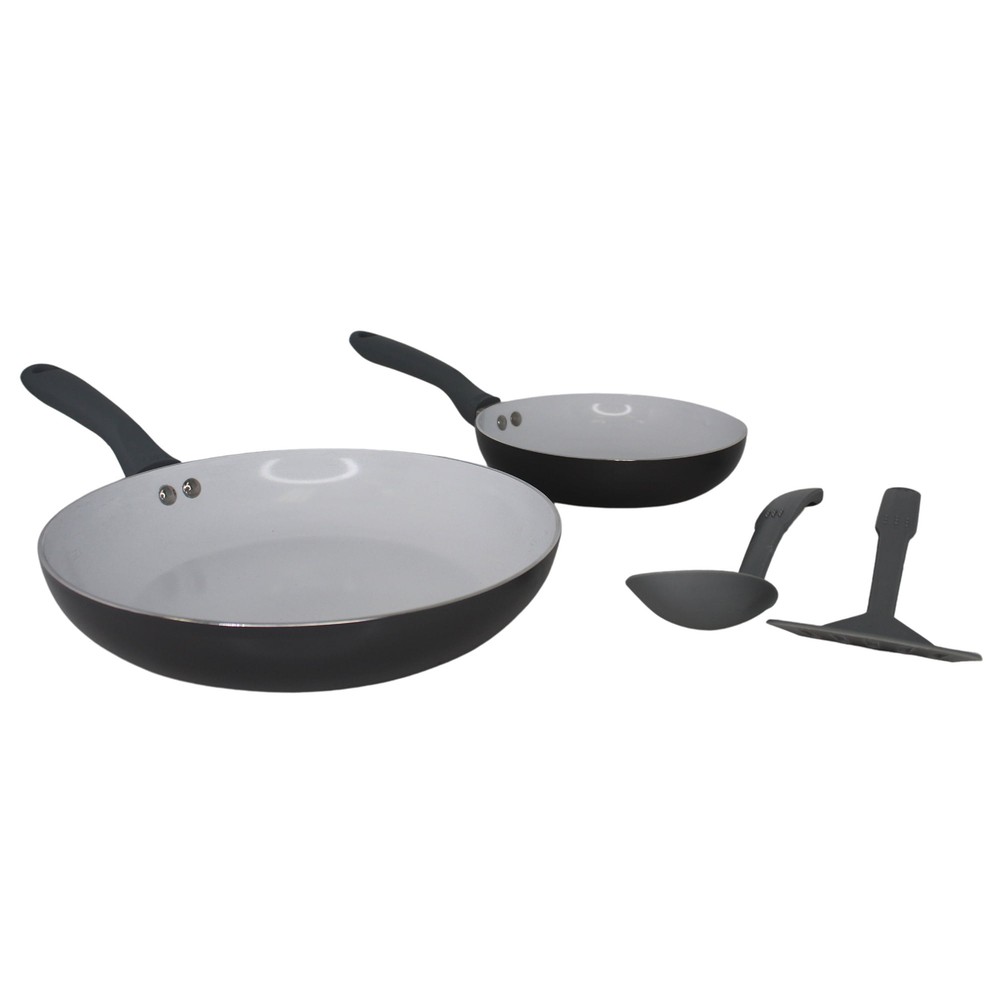 Nonstick Ceramic 4-Piece Cookware Set with 8 and 10-Inch Aluminum Pots in Gray