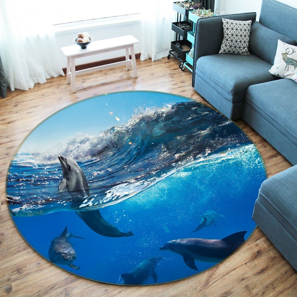 3D Blue Ocean Dolphin O1911 Animal Non Slip Rug Mat Elegant Photo Carpet Fay