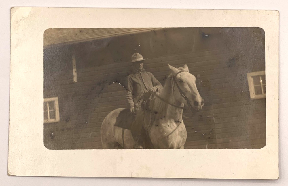 RPPC Man on Horse Outside Barn Rural Farm Real Photo Postcard c1910