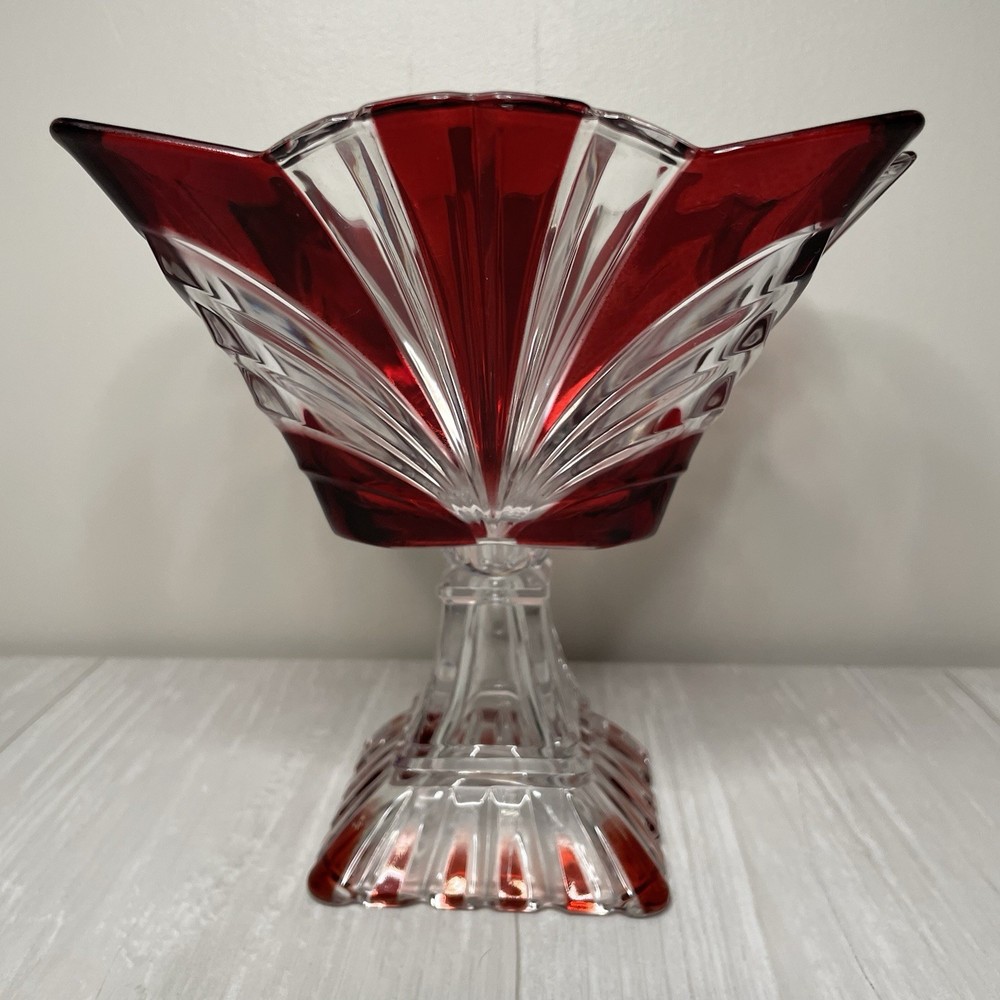 Vintage Aurora Ruby Pedestal Compote Serving Dish 7.7 Inch Rare Fifth Avenue Crystal