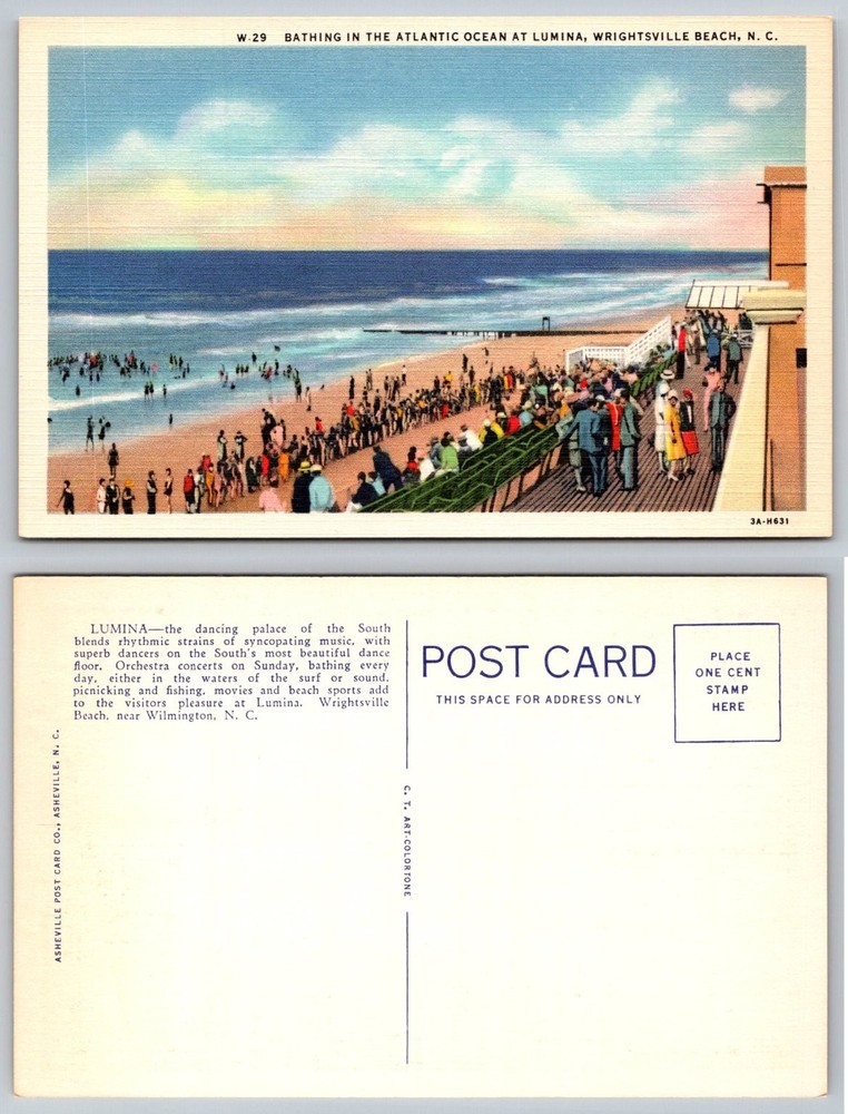 Lumina Wrightsville Beach NC Bathing Atlantic Ocean Linen Postcard 1930s