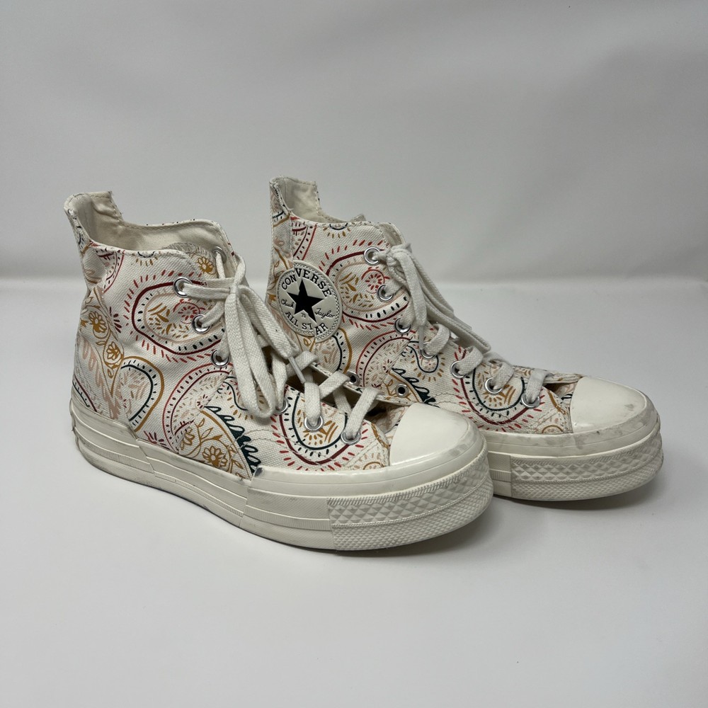 Converse Chuck 70 Hi Crafted Patchwork Shoes Womens 8.5 Floral Paisley Platform