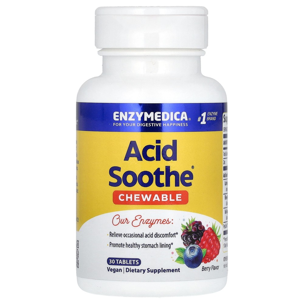 Enzymedica Chewable Acid Soothe Berry Flavor 30 Chewable Tablets Casein-Free,-image