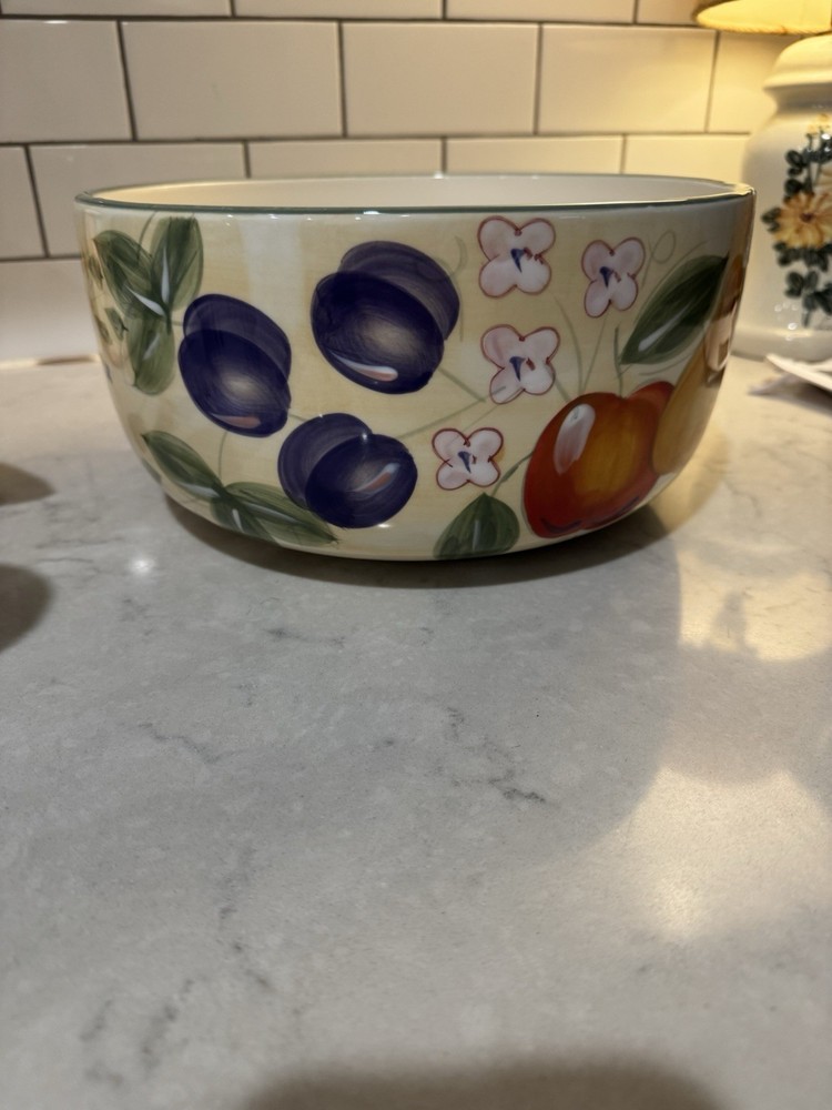 Home Brand Serving Bowl Centerpiece Dish Ceramic w/ Fruit Motif Large 11