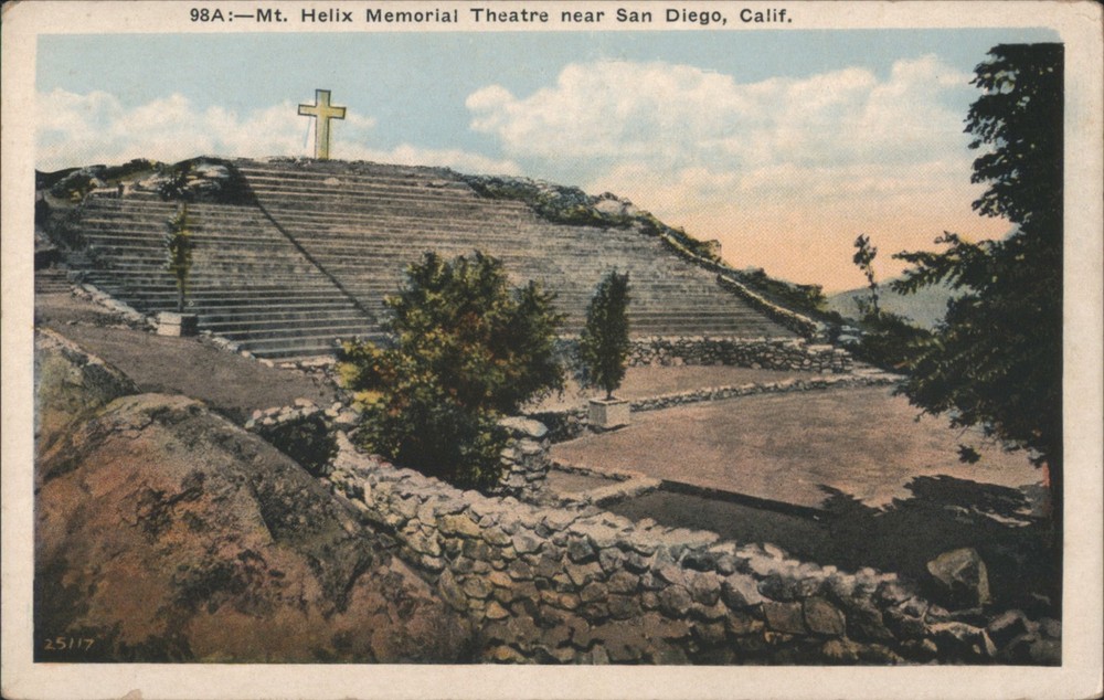San Diego, California CA Mt. Helix Memorial Theatre near Diego Vintage Postcard