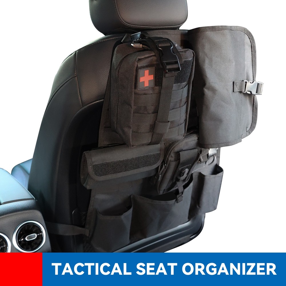 Universal Car Tactical Seat Back Cover Organizer Storage Bag with 7 Molle Pouch