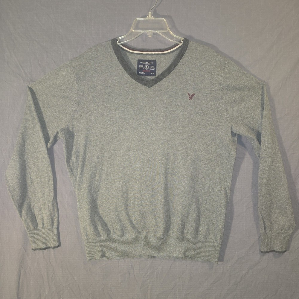 American Eagle Men's Athletic Fit V-Neck Gray Sweater - XL