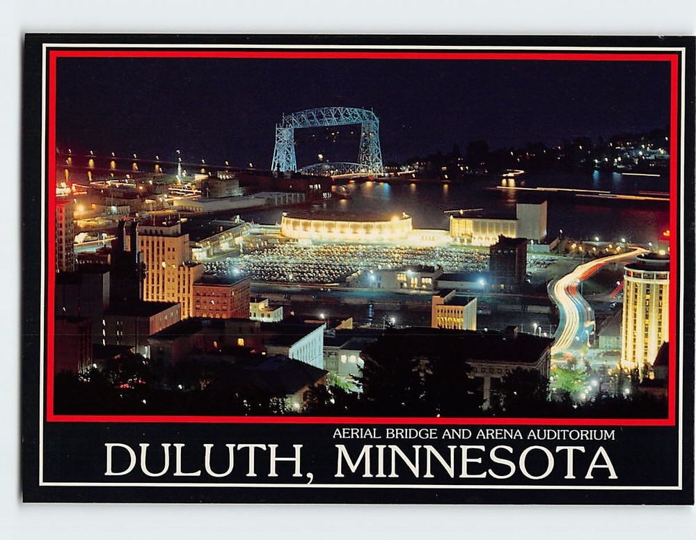 Postcard Aerial Bridge & Arena Auditorium Duluth Minnesota USA