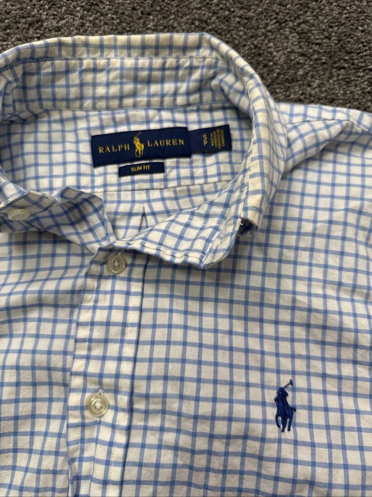 Mens S Polo Ralph Lauren Button Front Shirt Long Sleeve Plaid Pony Logo Blue