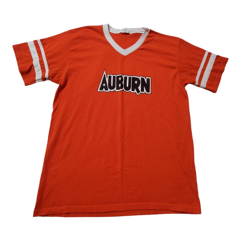 Auburn Orange White Sleeve Stripe V-Neck T-Shirt Large Retro Augusta