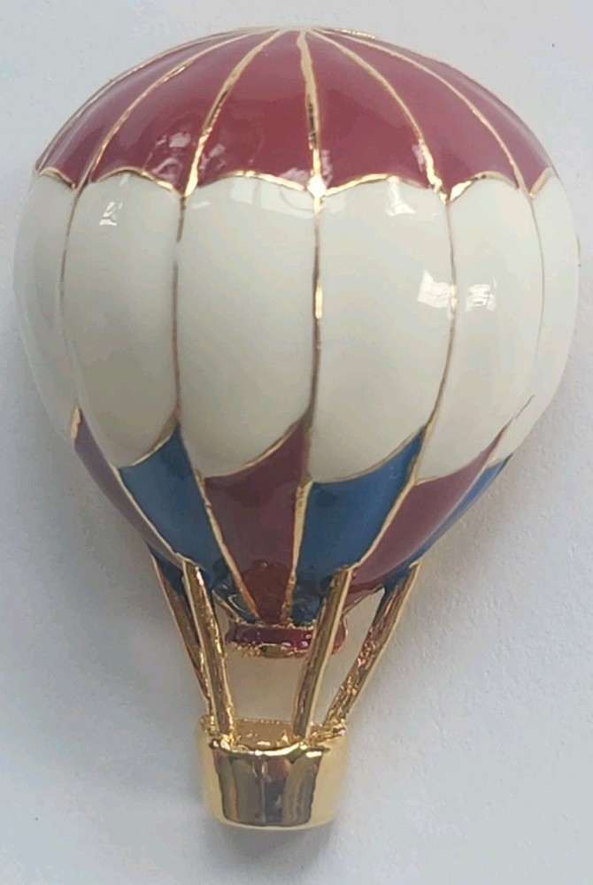 P.S. Co Hot Air Balloon  Pin/Brooch Red White Blue Enamel Gold Tone Year 2000