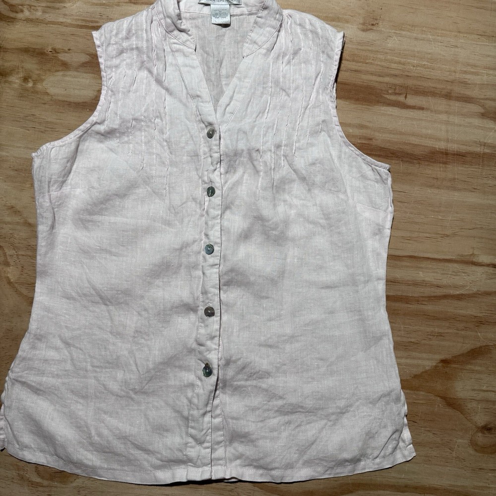 Sarah Spencer Peach Sleeveless Linen Button Front Blouse Size M Fairy Vest Top