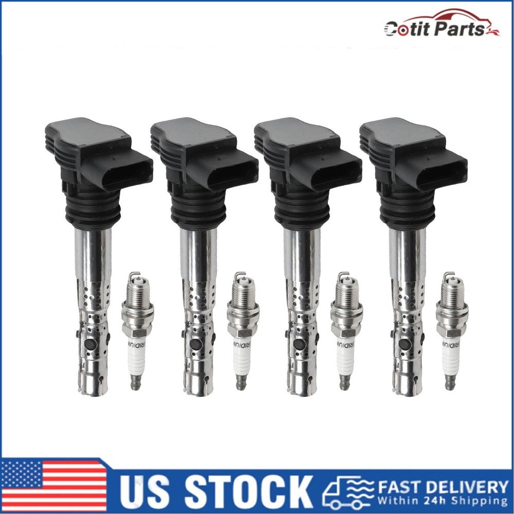 4X Ignition Coil + Iridium Spark Plug For VW Beetle Passat Audi TT 1.8L UF411