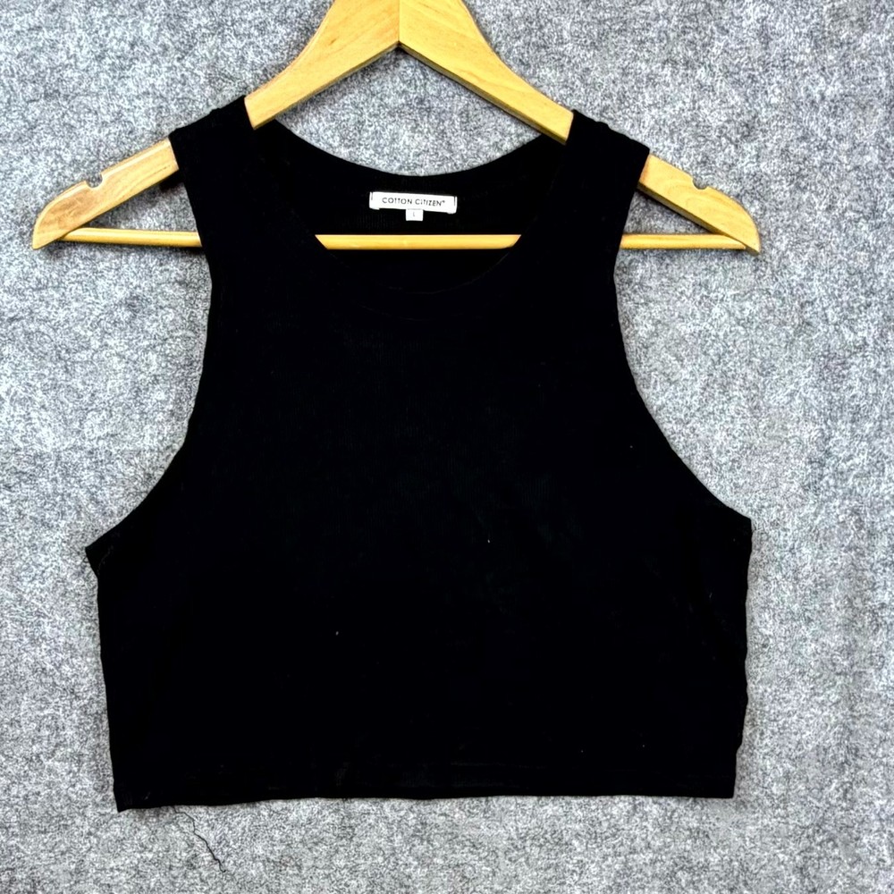 Cotton Citizen Verona Cropped Tank Top Womens Large Black Ribbed Knit Stretch