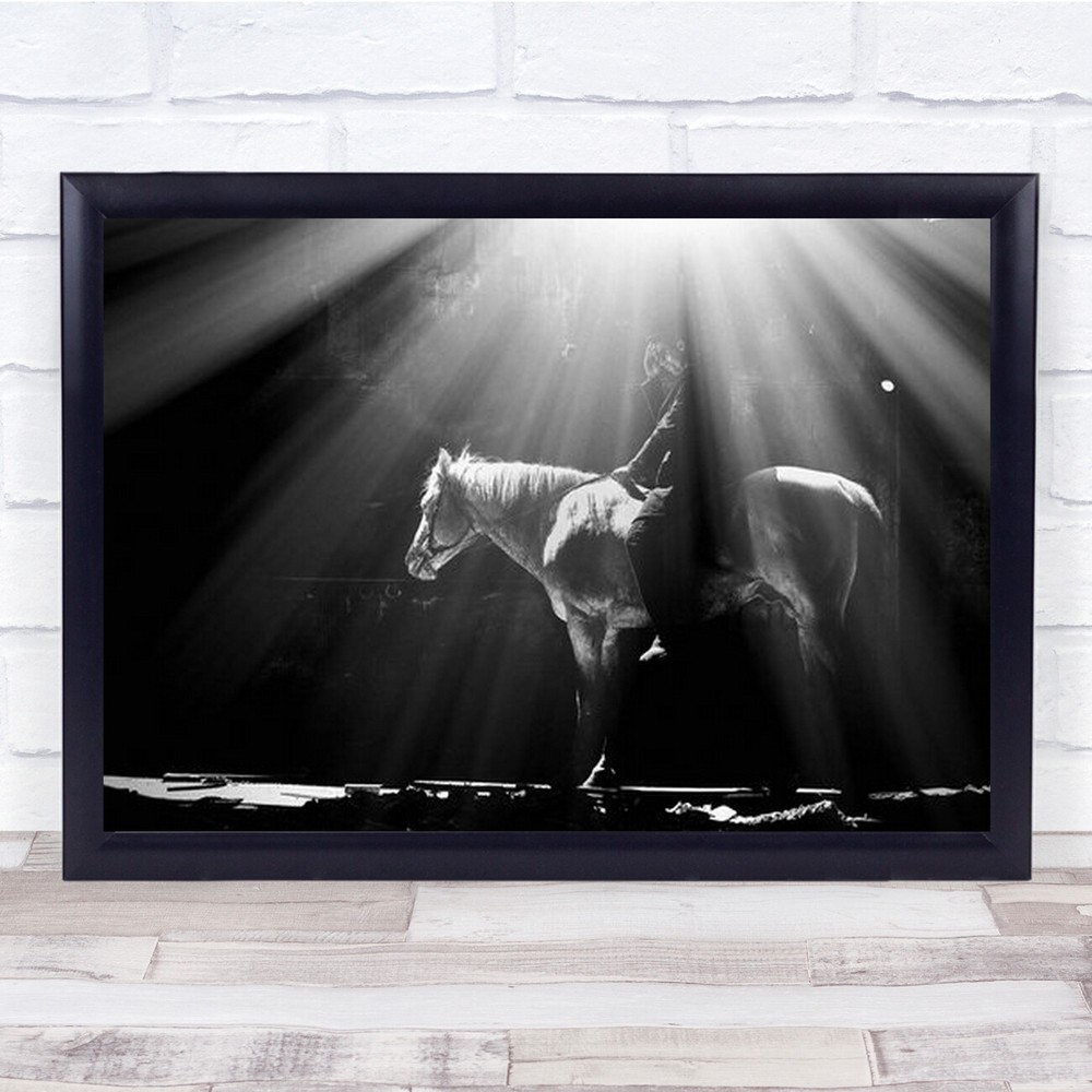 Peaceful Rider Horse B&W Light Ride Riding Rays Wall Art Print