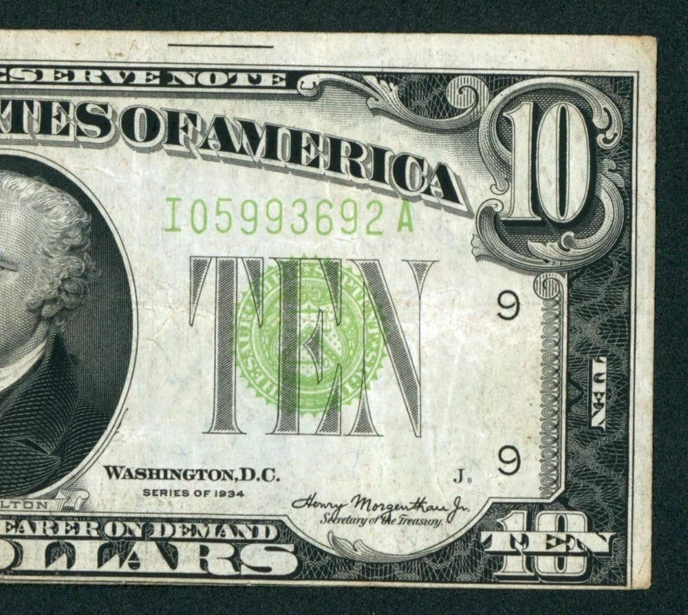 $10 1934 LGS LIME ((LIGHT GREEN SEAL)) Federal Reserve Note ** CURRENCY