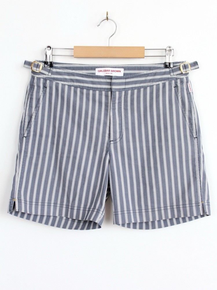 Orlebar Brown Bulldog Striped Cotton Shorts, Size 30