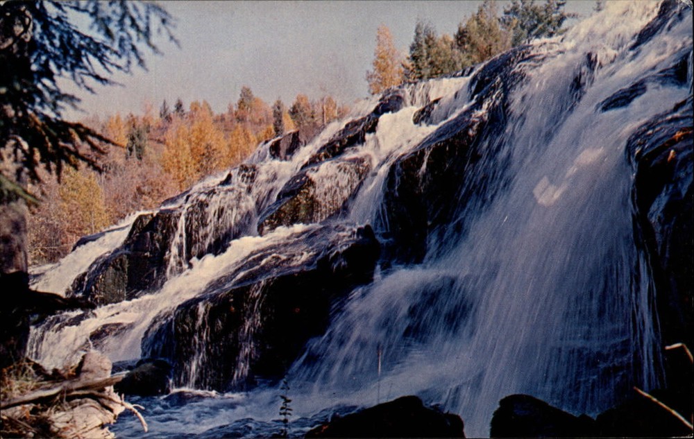 Bond Falls Upper Michigan Ontonagon River Lake Superior ~ 1950-60s postcard