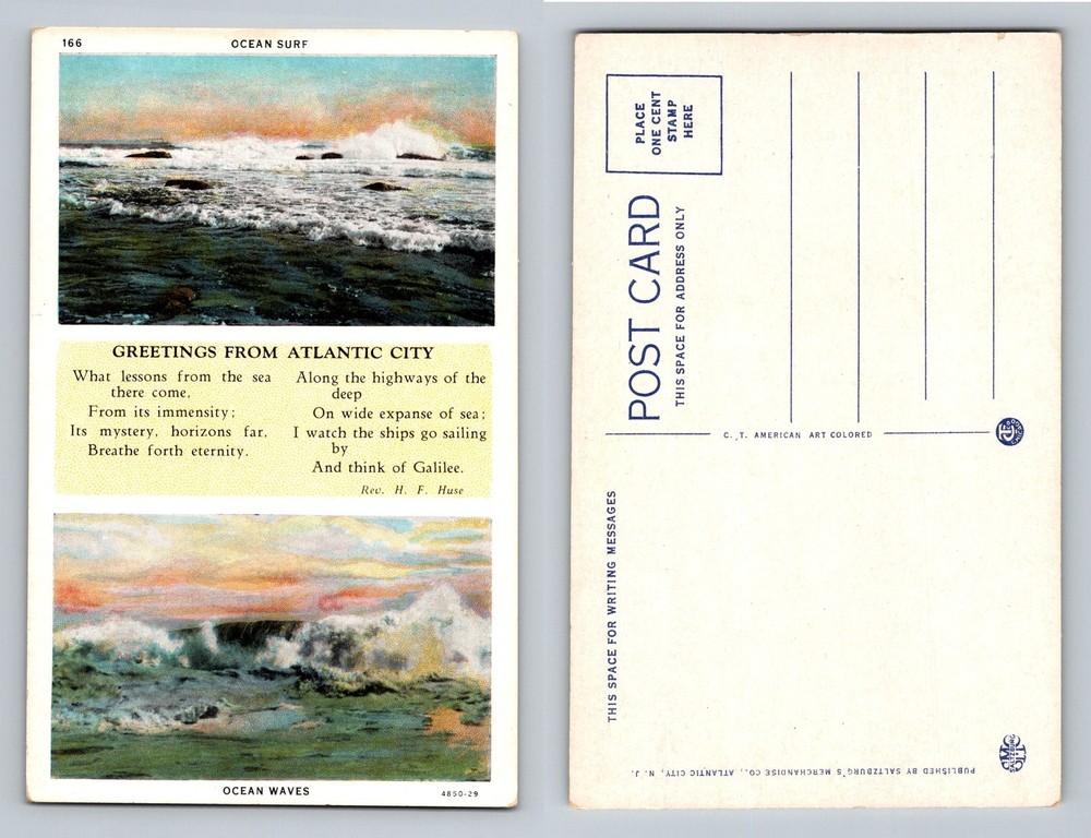 Atlantic City, NJ-New Jersey, Ocean Surf Waves Scenic Greetings Vintage Postcard