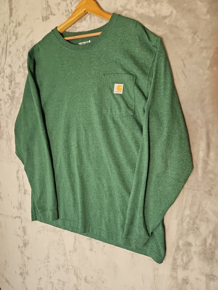 Carhartt Long Sleeve Pocket T-Shirt Men's L Green Loose Fit Workwear
