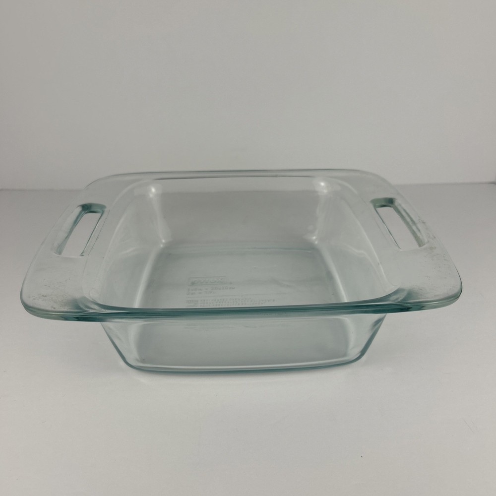 Pyrex 2qt Glass Baking Dish 8x8 Square - C222 - Clear Handles USA Oven Safe