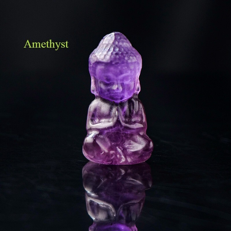 Natural Amethyst Carved Mini Buddha Statue  Quartz Gemstone Healing Energy Gift