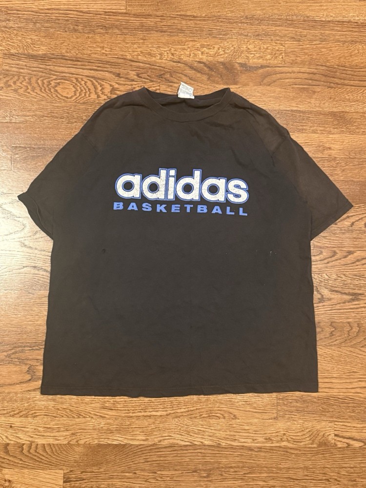 Vintage Adidas Basketball Logo Tee Black Made in USA Size XL Faded