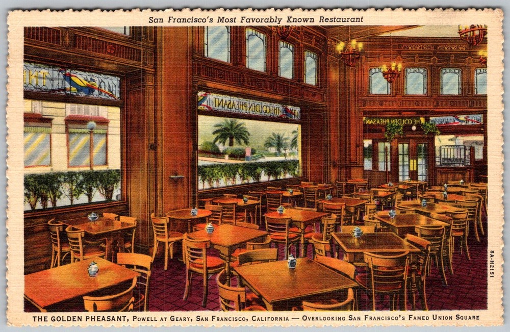 Vtg Linen Postcard Golden Pheasant Restaurant San Francisco, CA 1930s