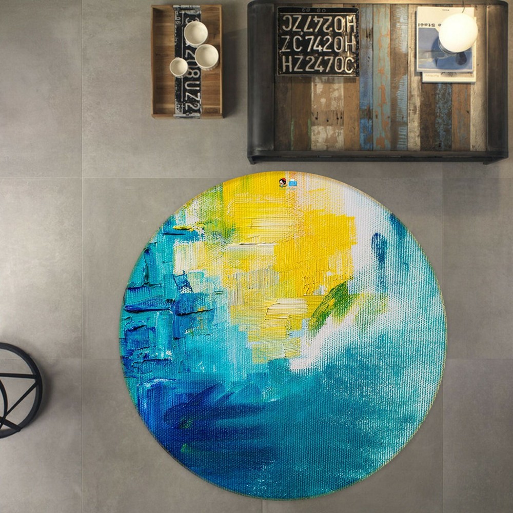 3D Blue Yellow Watercolor NAO5716 Game Rug Mat Elegant Photo Carpet Mat Fay