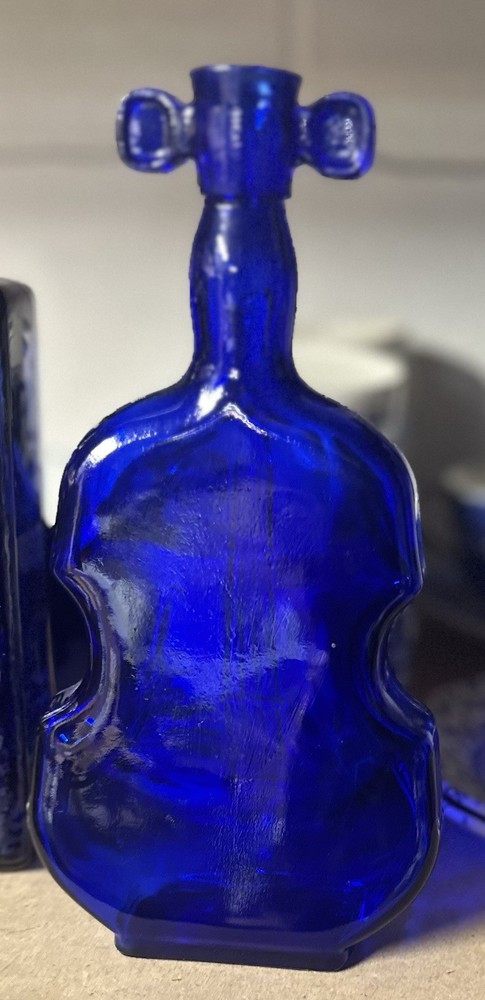 Vintage Cobalt Blue Art Glass Violin Bottle Bud Vase