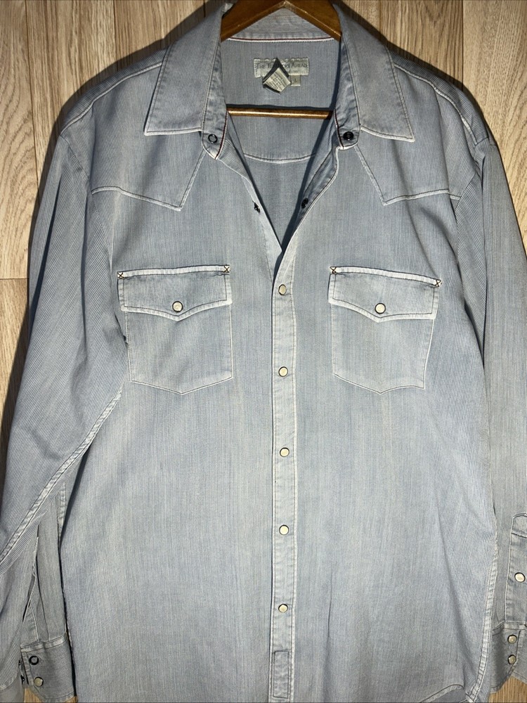 Territory Ahead Shirt Corduroy Silk Cotton Pearl Snap Mens L Blue Long Sleeve