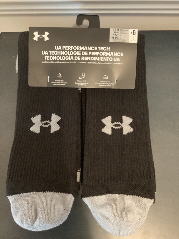 Under Armour UA Performance Tech Crew Unisex Socks - Black/Graphite, Size 8.5-13