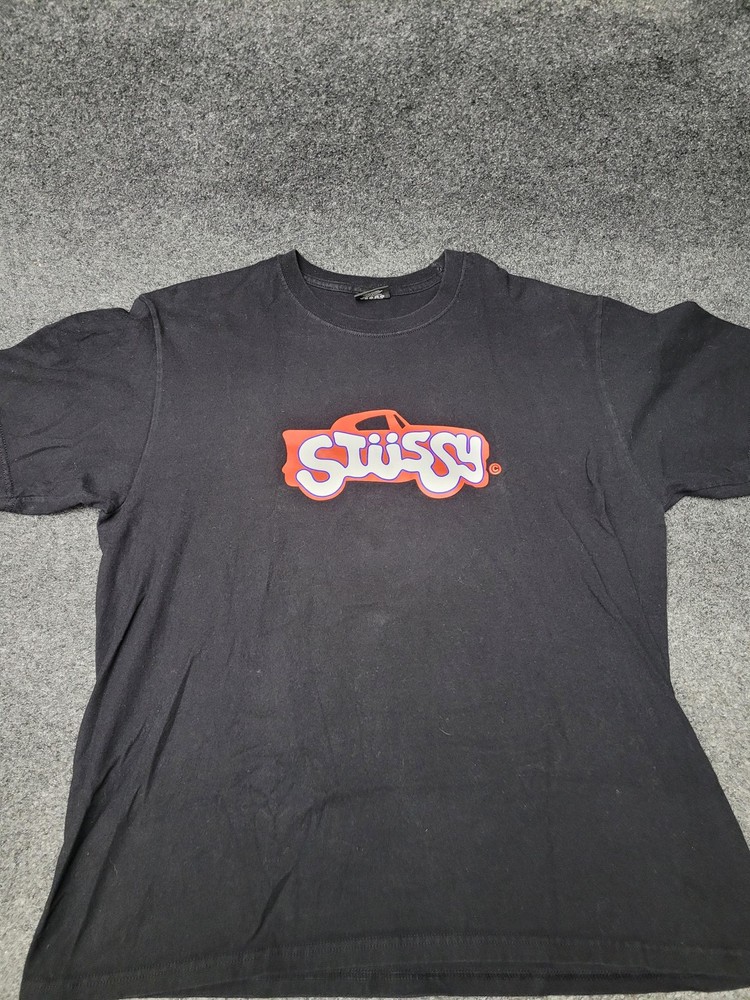 Stussy Shirt Mens L Black Car Logo Graphic Tee Streetwear Skate Surf T-Shirt