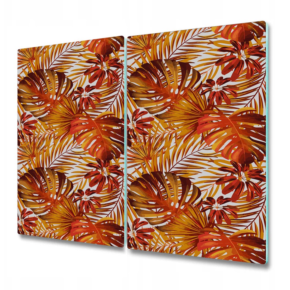 Glass Chopping Serving Board Fiery flowers Tropical Floral Palm Leaves 2x30x52