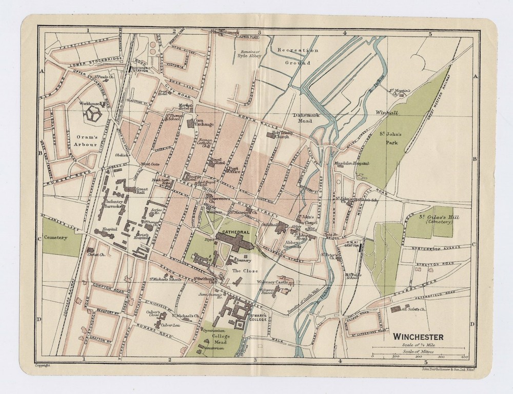 1924 Original Vintage City Map Of Winchester / Hampshire / England