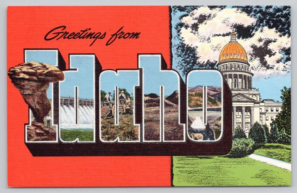 Idaho, Large Letter Greetings, State Capitol, Vintage Postcard