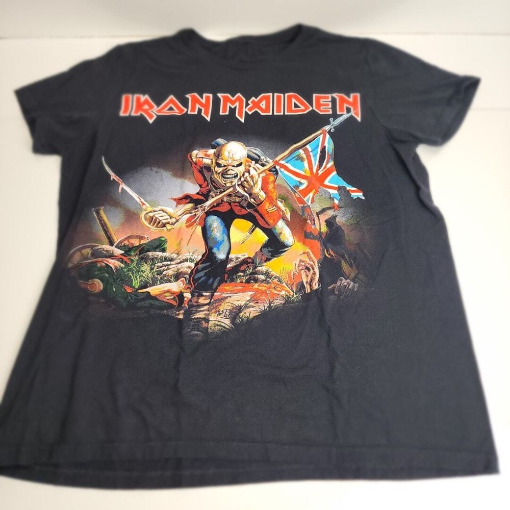 Iron Maiden Eddie The Trooper British Flag Black Short Sleeve Tee Men's Size XL