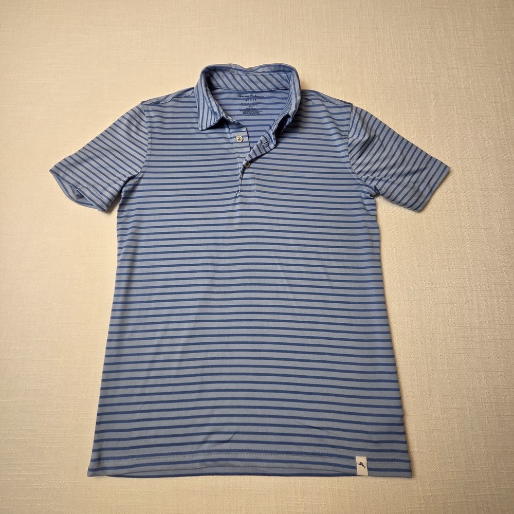 Tommy Bahama Active Blue On Blue Stripe Shirt Sleeve Polo Shirt Boys L 10-12