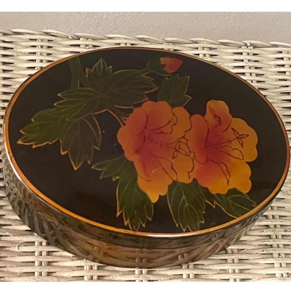 Lacquer Oval Trinket Box Floral Design Hand Painted Dark Academia  Whimsigoth