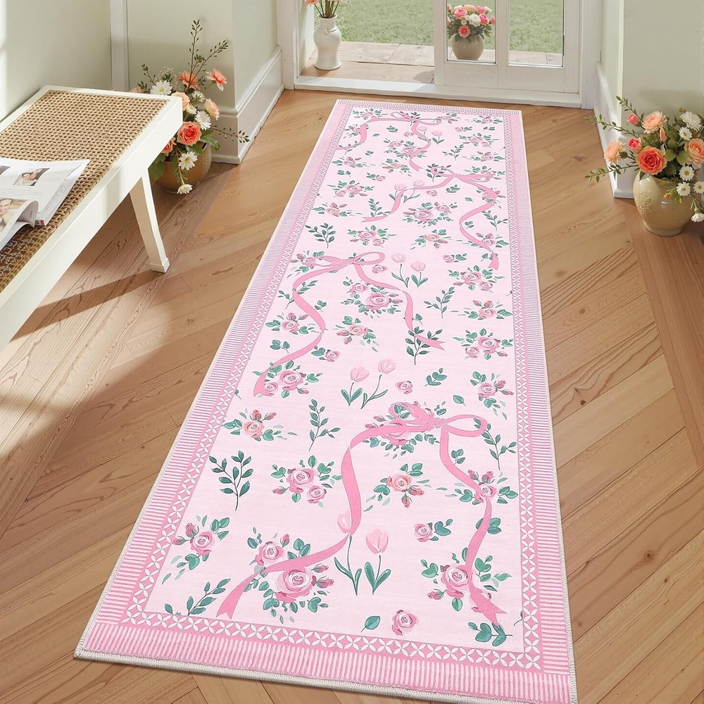 Runners for Hallways Non Slip, 2x6 Kitchen Runner Rug Coquette Pink Rugs for