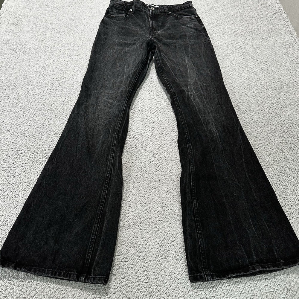ZARA Washed Black Straight Leg Flare High Rise Jeans Size 4