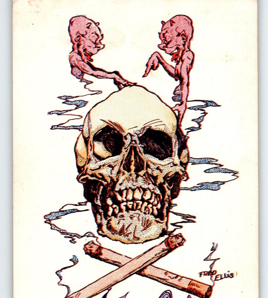 Devils Satan Point To Death Skull Fred Ellis Fantasy Cigarette Smoking Gothic