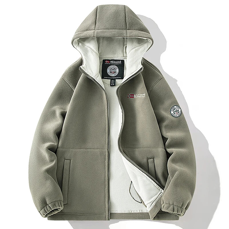 Winter Men Clothing Fleece Jacket Pocket Solid Color Casual Polar Fleece Jacket