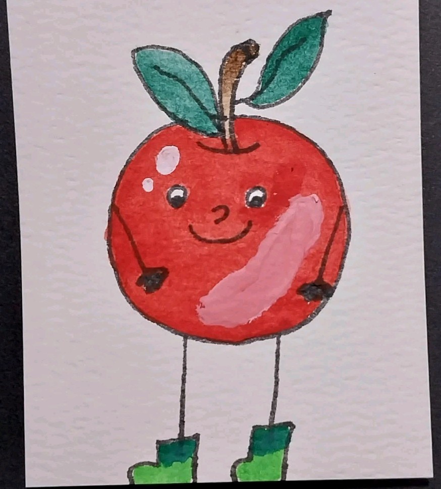 ACEO Original Art Card ATC Watercolor OOAK Signed Cherry Fruit Painting By GAT