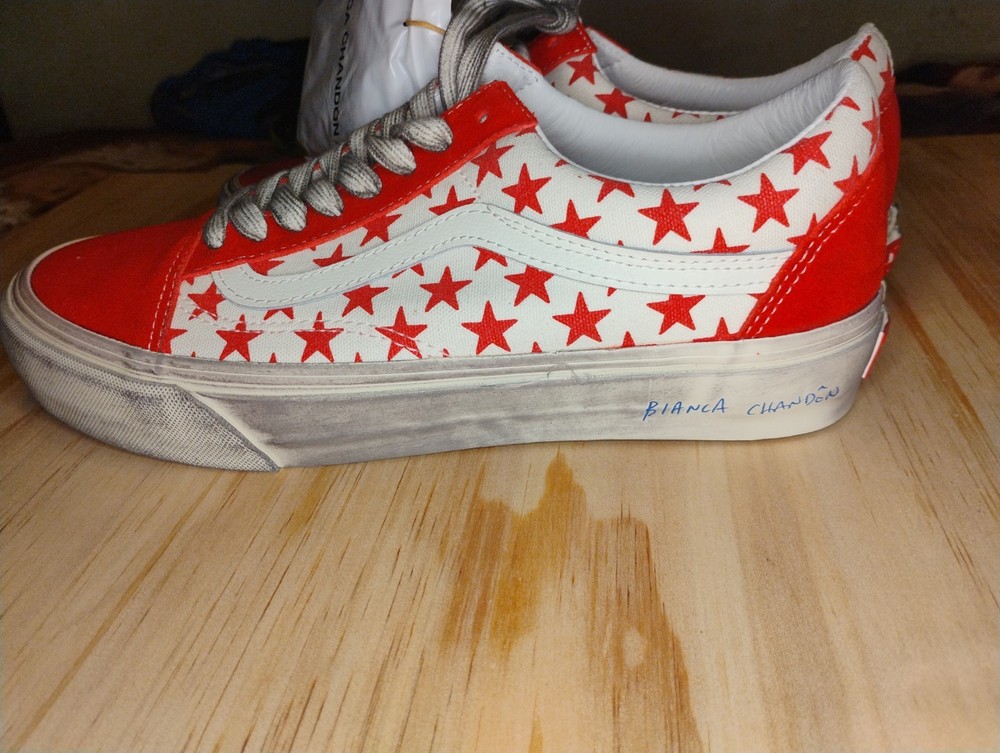 Vans X Bianca Chandon Old Skool VLT Stressed Red Stars Men's Size 8.5  Lux Goose