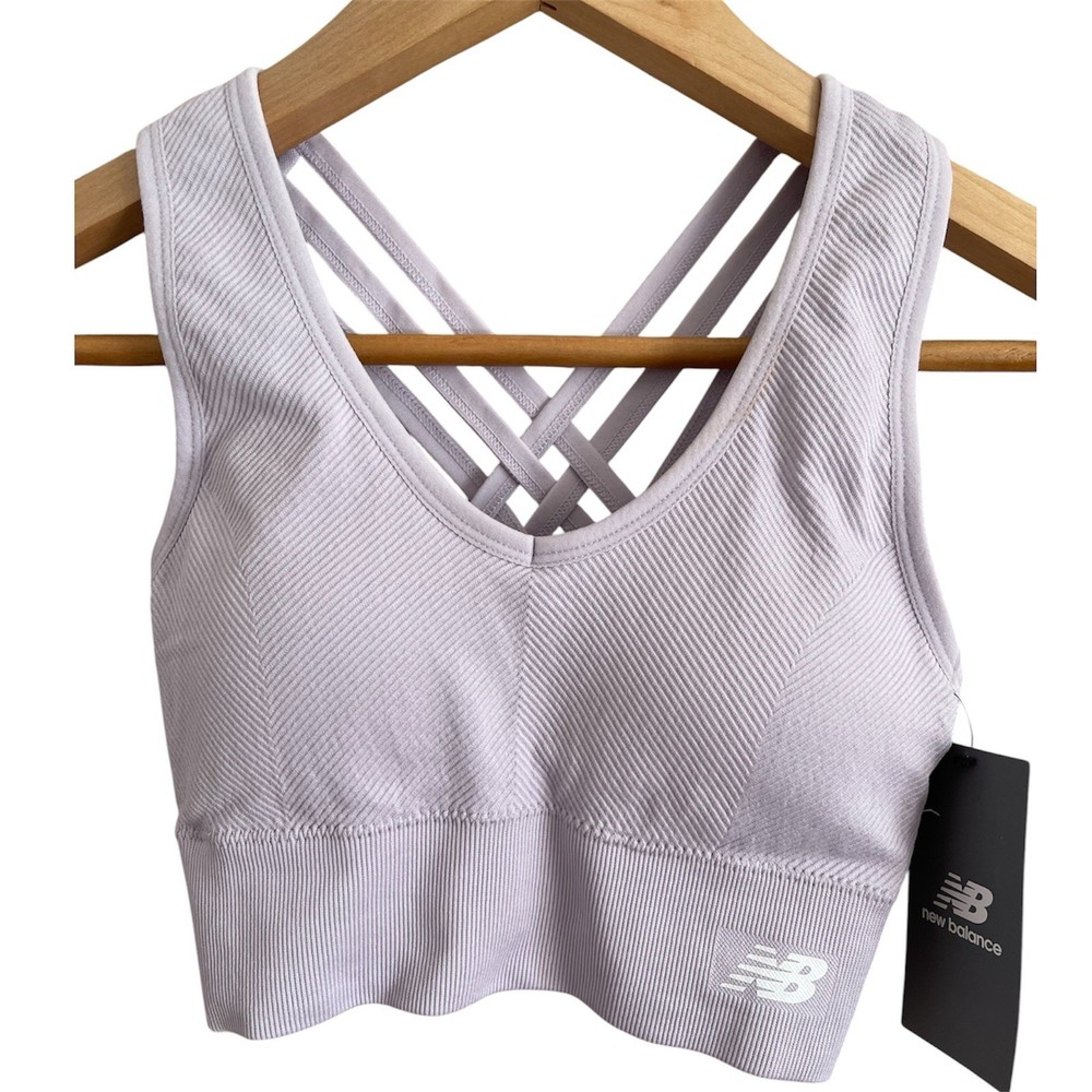New Balance Wireless Ribbed Crossback Pullover Sports Bra S Grey Violet C Cup